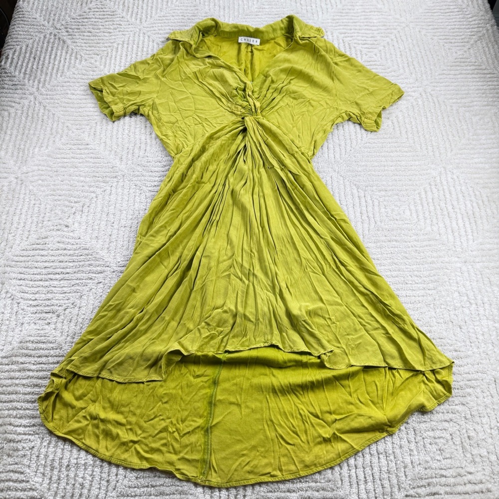 Chaser Twist Front Midi Dress Women's Chartreuse Green High Low Boho Summer
